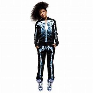 NEW w/tJeremy Scott x Adidas Black Jacket & Track Pants with Blue Skeleton Print